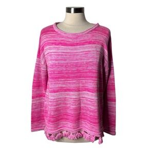 Lilly Pulitzer Jody Relaxed Shoulder Striped Tassel Trim Sweater Womens‎ Large